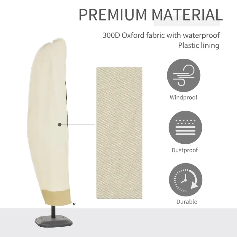 Outsunny Parasol Cover, 600D Oxford Cantilever Umbrella Cover Fit for 2-4m Parasol, Banana Umbrella Protector with Zipper for Outdoor Garden, Patio, White 3