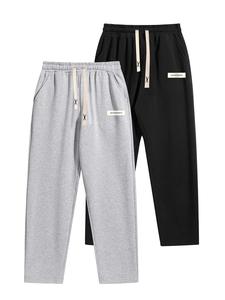 Men's Letter Patched Drawstring Waist Sweatpants, Casual Comfy Pocket Straight Leg Pants for Fall & Winter, Men's Trousers for Daily Wear