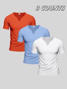 Men's Solid V Neck Short Sleeve Sports Tee, Quick Drying Breathable T-shirt for Gym Workout Daily Wear, Casual Comfy Men's Top for All Seasons