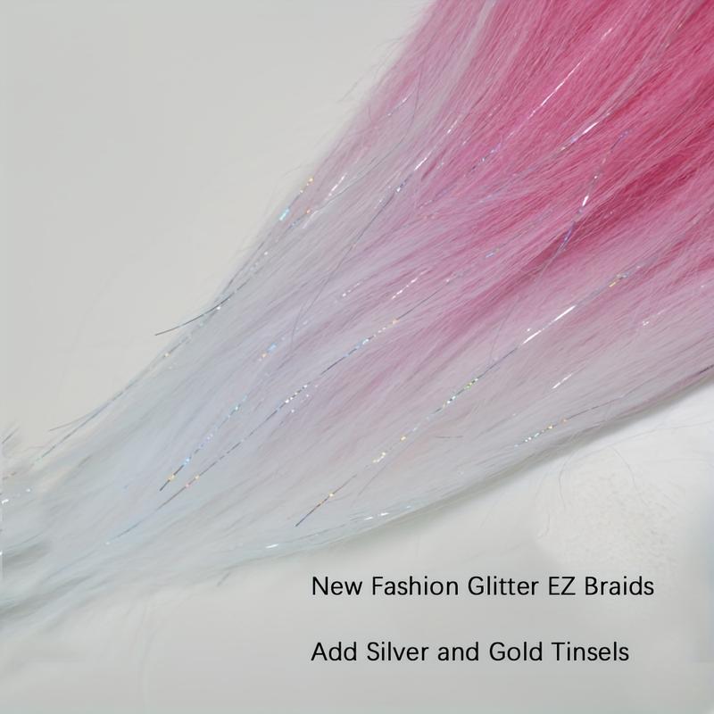 Purple Pink White 3 Tones Ombre Straight Braids Blend Hair Tinsel Festival Rave Hair Extensions for Girls Crazy Hair Day Braids 5