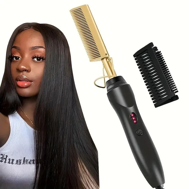 Hair Straightener Flat Irons Wet Dry Use Hot Comb Heating Hair Straight Styler Curling Iron Comb Fast Heating Press Comb Brush Comfort