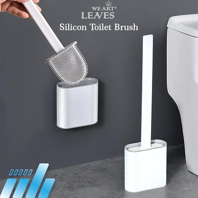 Silicone Toilet Brushes & Holders – Pack of 1 Long Non-Slip Handle, Flexible Bristles for Easy Cleaning – Modern Drip-Free Base, Durable White Bathroom Toilet Brush Set With Holder 4