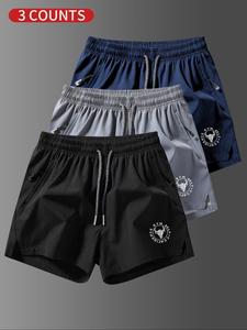 Men's Letter & Bull Head Print Shorts, Breathable Comfy Elastic Waist Shorts, Casual Men's Shorts for All Seasons