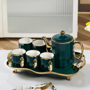 Ceramic Tea Set, Matcha Tea Set, 8 Counts/set Including Tea Pot & Tea Cups & Tray, Household Tea Set for Home Living Room Dining Room