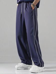 Men's Side Stripe Pocket Pants, Loose Casual Comfy Breathable Trousers for Summer, Men's Bottoms for Daily Wear