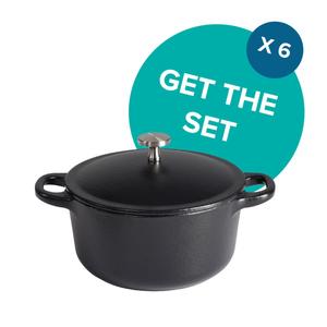 Set of 6 10cm Mini Cast Iron Dutch Oven with Lid/ Personal Sized, Tapas, 0.3 Litre Capacity, Cookware Dish