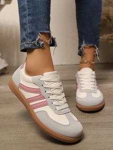 Women's Colorblock Leopard Print Lace Up Training Shoes, Casual Sporty Lightweight Soft Comfortable Non-slip Wear-resistant Sports Shoes, Female All-match Round Toe Shoes for Daily Wear, Closed, Footwear