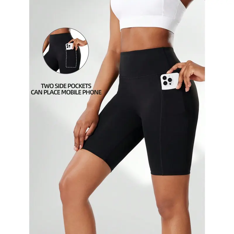 Women's High Waist Yoga Shorts with Side Pockets – Compression Running Workout Shorts | Tummy Control, Outdoor Fitness Boxer Shorts 3
