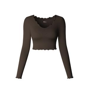 OQQ Womens Ruffle Hem V Neck Long Sleeve Crop Top Basic Casual