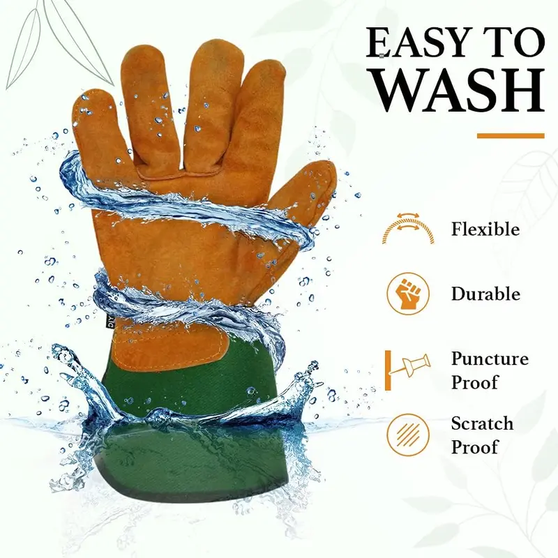 Unisex Leather Heavy Duty Gardening Gloves for Men and Women - Large Warm Thorn Proof Garden Gloves 3