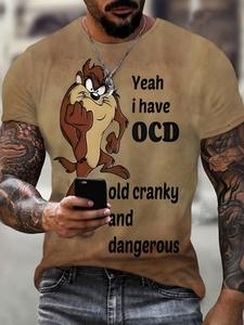 【Plus Size】 Cartoon Graphic Print Round Neck Tee, Regular Fit Casual Short Sleeve T-shirt, Men's Top for Daily Wear