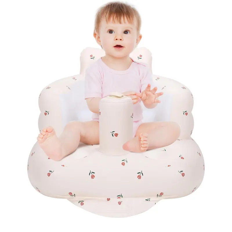 Inflatable Baby Chair, Baby Inflatable Seat for Babies 3 Months and Up Summer Inflatable Baby Seat for Sitting Up, Blow Up Baby Floor Seat with Built in Air Pump, Bear 1