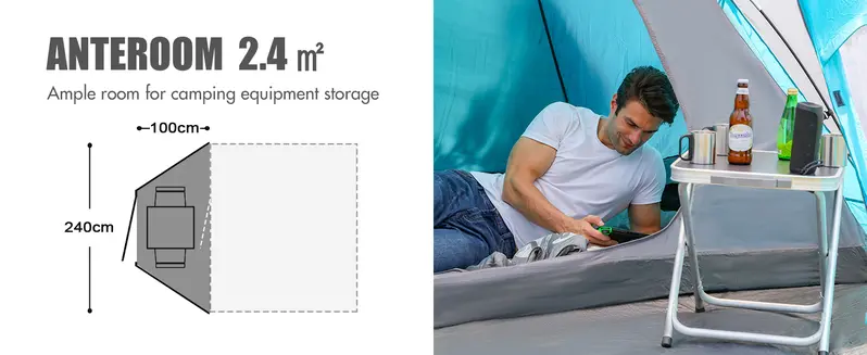 Product Introduction of 3-4 Man Tent with Porch, Camping Tent for 3 to 4 Persons with Sewn-in Groundsheet, 4000mm Waterproof Family Tent with Bedroom, Lightweight Dome Tent for Outdoor Garden Backpacking Hiking[60%OFF] 4