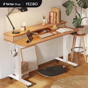 FEZIBO Electric Height Adjustable Standing Desk, with 2 Storage Drawers and Monitor Storage Shelf, 3-Level Smart Hand Controller, Digital Display, Splice Board Desktop