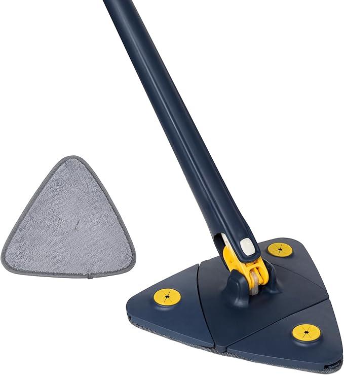 Triangular Cleaning Mop 360° Rotating Head Mop for Cleaning Walls Replacement Absorbent Microfibre Pad Wet Dry Cleaning Water Squeezing with Telescopic Handle Triangle Floor Window,White 0