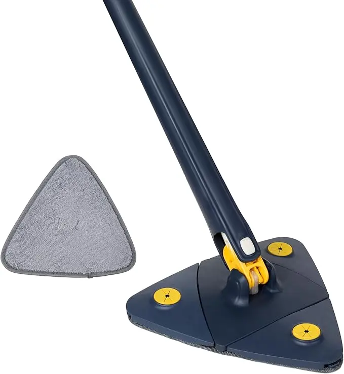 Triangular Cleaning Mop 360° Rotating Head Mop for Cleaning Walls Replacement Absorbent Microfibre Pad Wet Dry Cleaning Water Squeezing with Telescopic Handle Triangle Floor Window,White 0