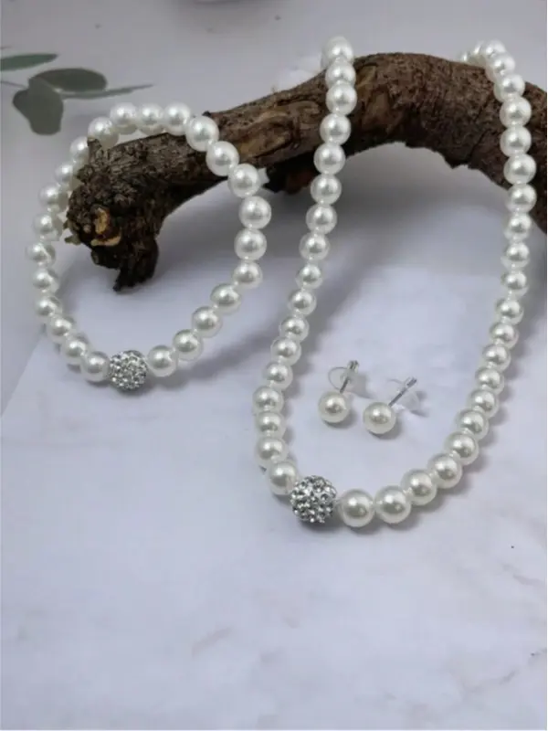 3pcs/Set Creative Pearl Necklace + Bracelet + Earrings Jewelry Set, Bride Accessories 3