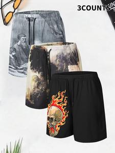 Men's Regular Fit Skull Print Beach Shorts, Casual Comfy Breathable Shorts for Summer, Men's Bottoms for Beach Vacation