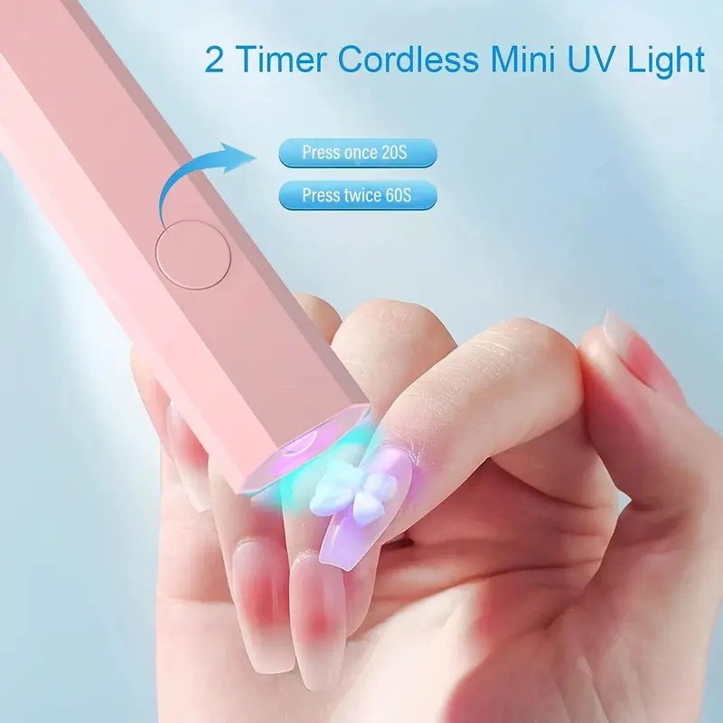 YIKOOLIN Convenient Handheld Nail Dryer Lamp UV/LED Nail Curing All Gel Polish Nail Art Tool USB Rechargeabl Quick Dry Nail Lamp Pink Display 1