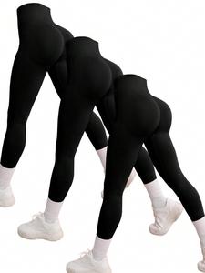 Women's Solid Color High Waist Sports Leggings, Breathable Comfortable Seamless Skinny Pants for Yoga Gym Workout, Ladies Sportswear for All Seasons