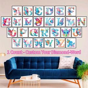 Alphabet Diamond Art Painting Picture without Frame, Letter Diamond Art Painting for Home Decor, DIY Decorative Faux Gem Painting for Home Wall Decor, Birthday Gifts