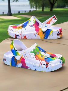 Colorblock Painting Splatter Print Platform Clogs, Casual Comfortable Breathable Sports Sandals for Beach, Outdoor Sports Sandals for Women & Men