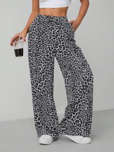 Women's Leopard Print Wide Leg Pants, Casual Comfy Trousers for Daily Wear, Ladies Bottoms for All Seasons, Womenswear, Wide Legged Pants, Loungewear