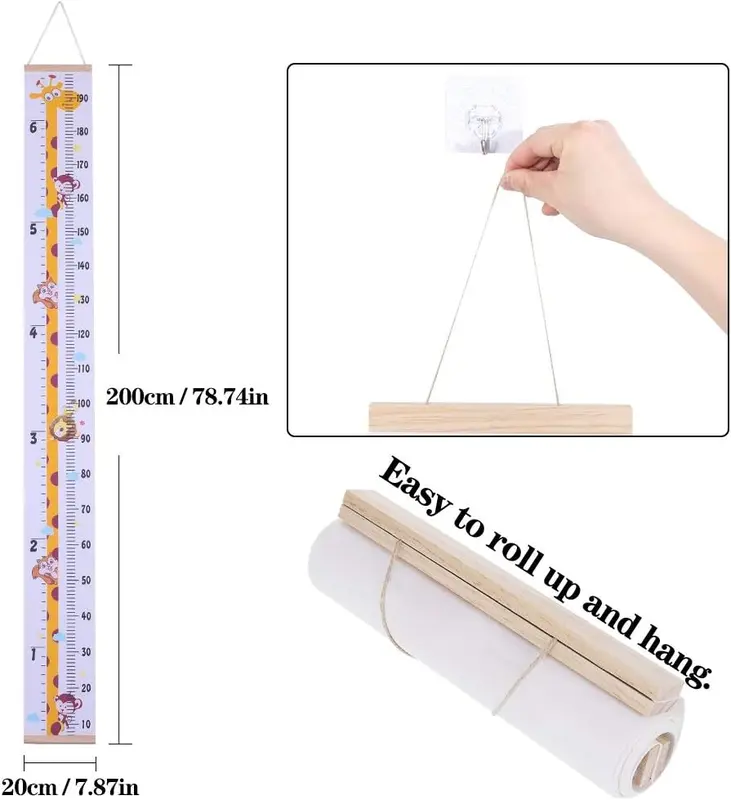 Height Growth Chart, Wall Hanging Measuring Ruler for Kids, Removable Canvas and Wood Wall Ruler Bedroom Nursery Wall Decoration 1
