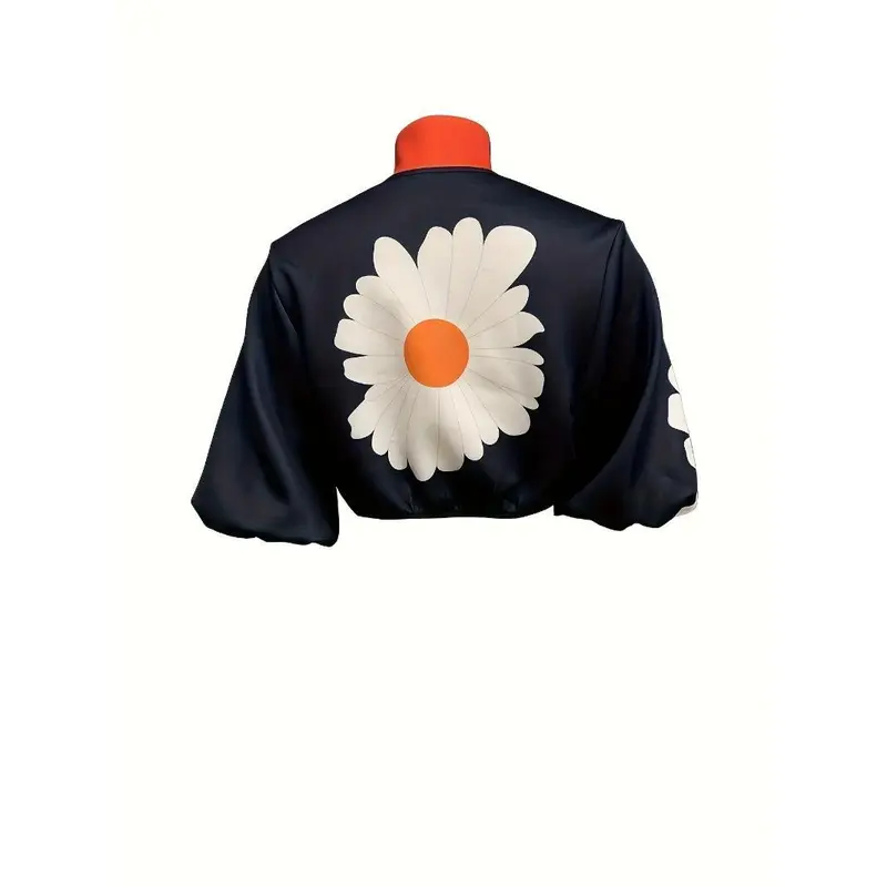 Polka-dot Print Zipper Crop Jacket, Casual Lantern Sleeve Jacket For Spring & Fall, Women's Clothing 5
