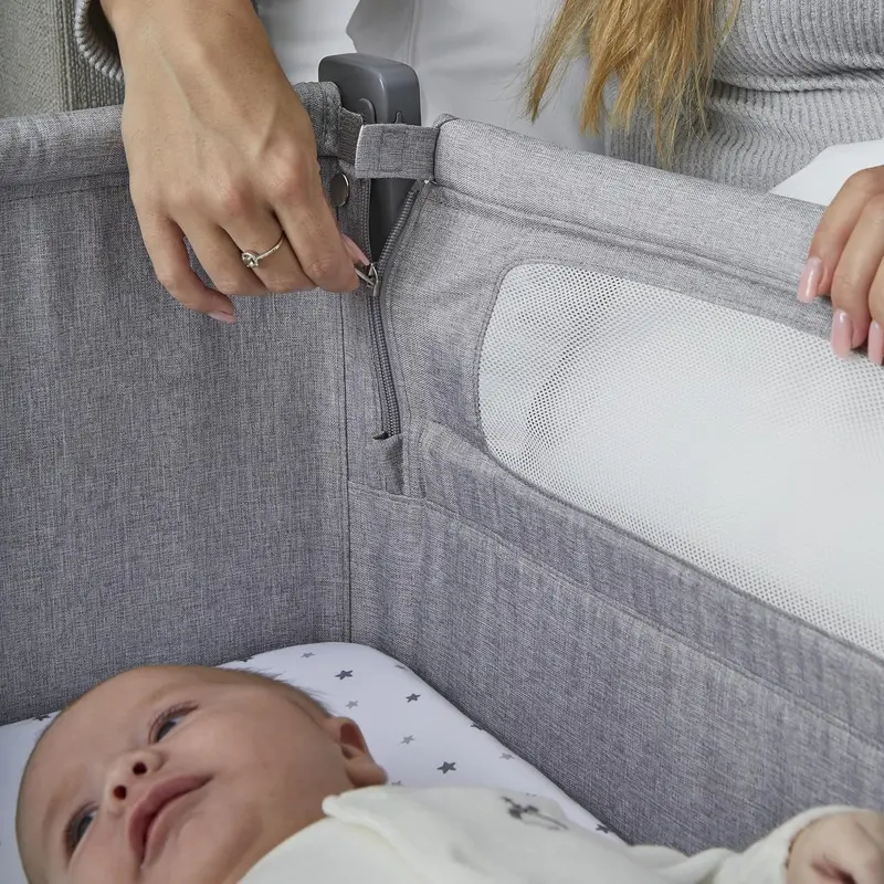 Bedside Crib | Height Adjustable baby Bed with Mattress (Grey) 7