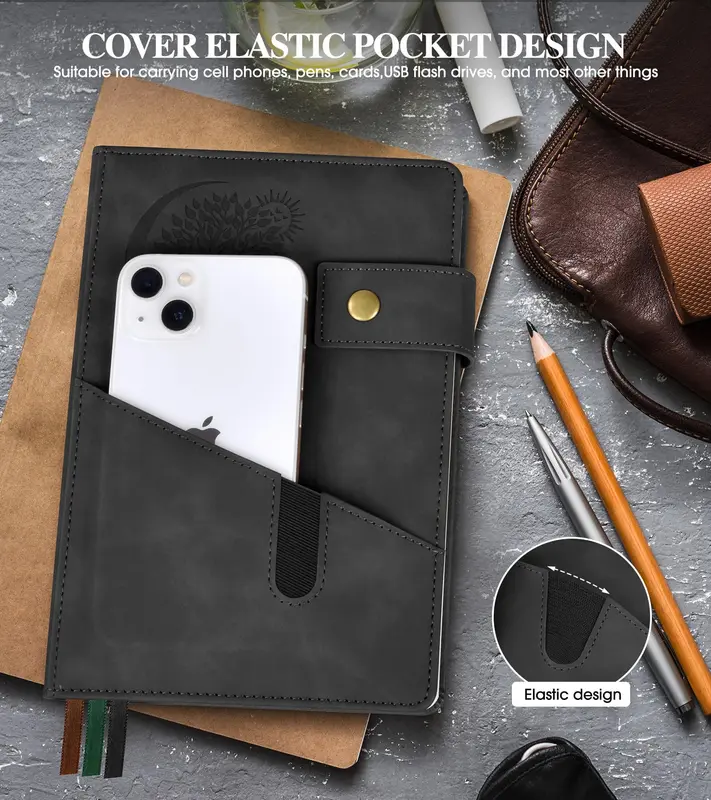 Blank Journal Notebook, A5 Hardcover Leather Sketchbook with 200 Pages Thick Blank Paper. 2