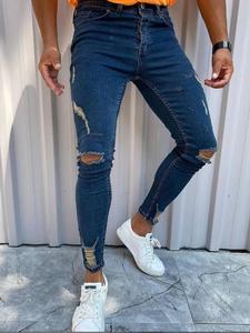 Men's Ripped Button Fly Skinny Jeans, Casual Comfy Pocket Design Denim Pants for Daily Wear, Men's Bottoms for All Seasons