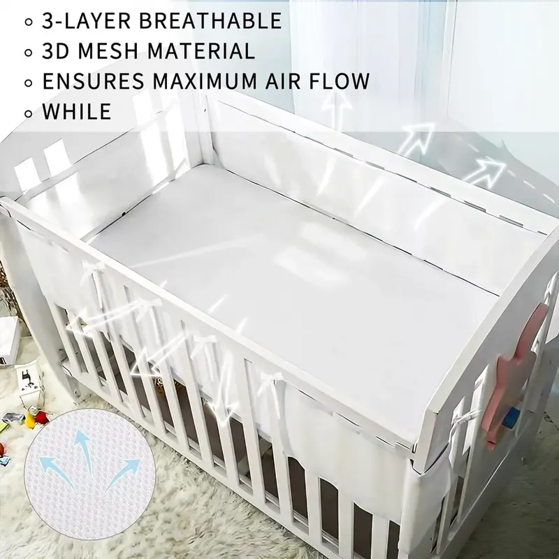 Cot Bumper 2 PCS baby Crib surrounds Breathable 3D Anti-Airflow Mesh Lining, Baby, Nursery Bedding, Mesh Liners, Cot Bumper 5