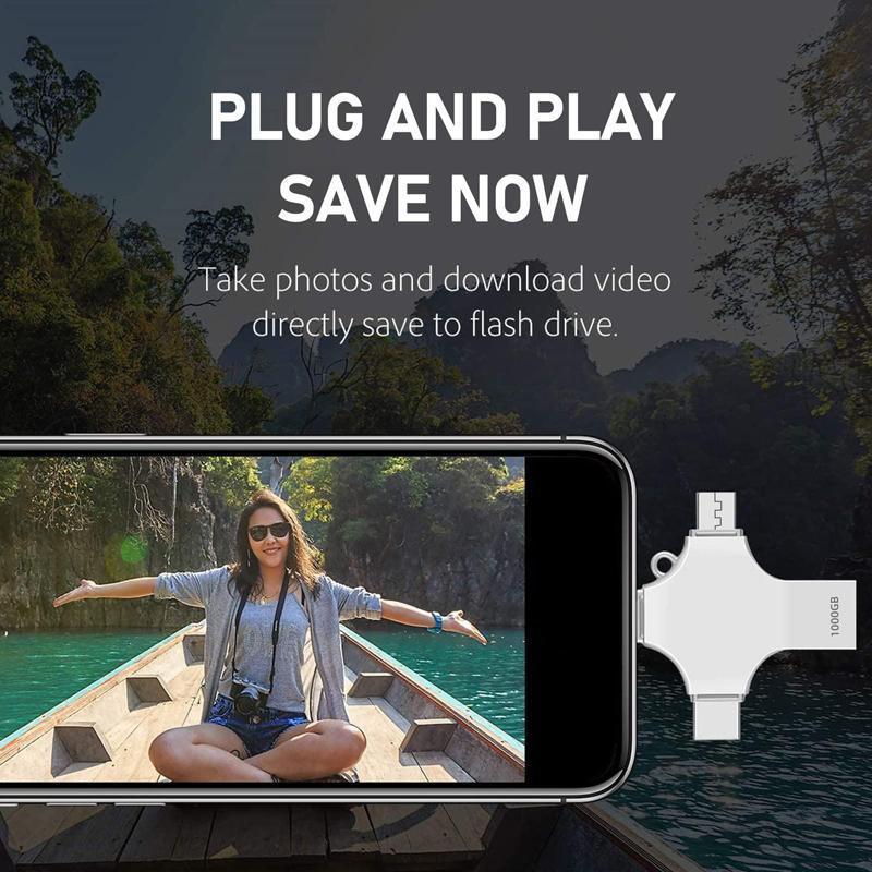 USB Flash Drive for iPhone, 4-in-1 OTG Memory Stick, Plug and Play External Storage Compatible with iPhone iPad Android Phones PC, Smartphone Accessories, Phone Accessories, Computer Accessories 3