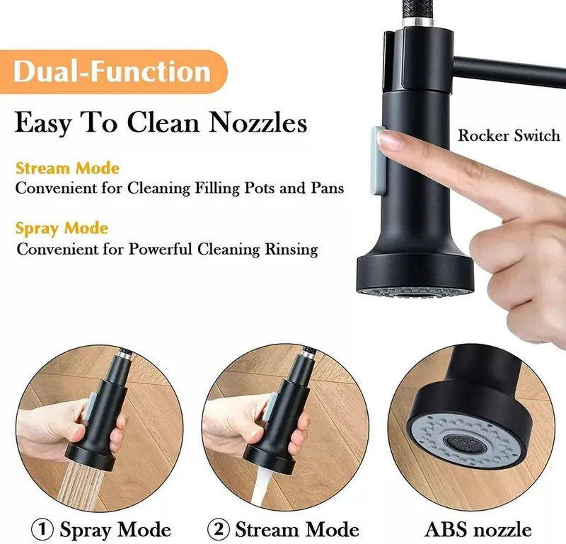 Matt Black Single Lever Kitchen Sink Mixer Tap with Pull Out Hose Spray - Easy Installation 4
