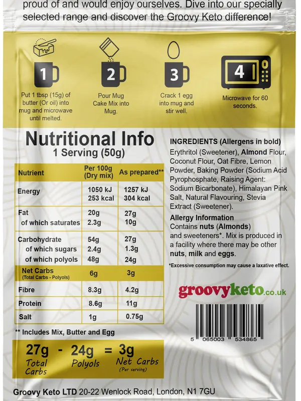Groovy Keto Lemon Mug Cake Mix Keto Friendly, Low Carb, No Sugar, Diabetic, Baking Bake 2