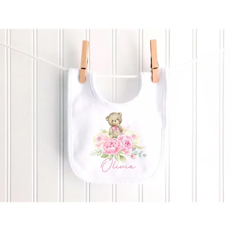 Pink Floral Bear Personalised Sleepsuit/Babygrow 2
