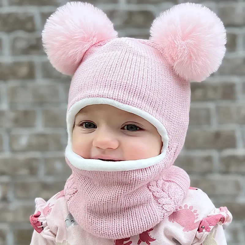 Camptrace Baby Toddler Kids Winter Hat Scarf Set Girls Boys with Fleece Lined Beanie Snow Hat Hood Pom 1