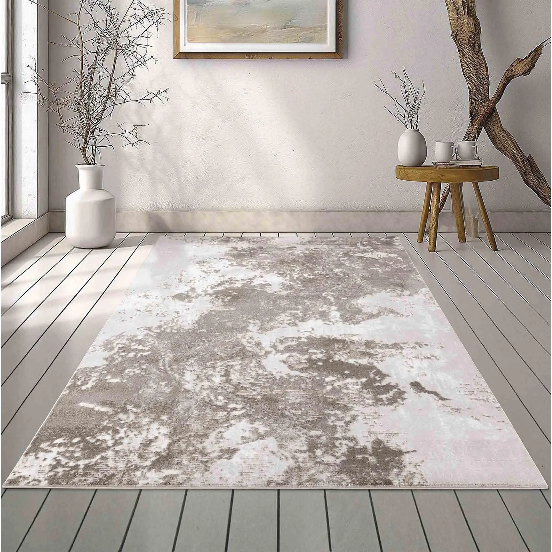 Serenity Abstract Sprayed Rug - Stone
