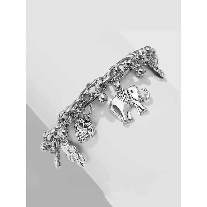Women's Boho Style Elephant & Heart Design Anklet, Fashionable Retro Anklet for Women & Girls, Trendy All-match Vintage Body Jewelry As Gift for Summer Decor 4