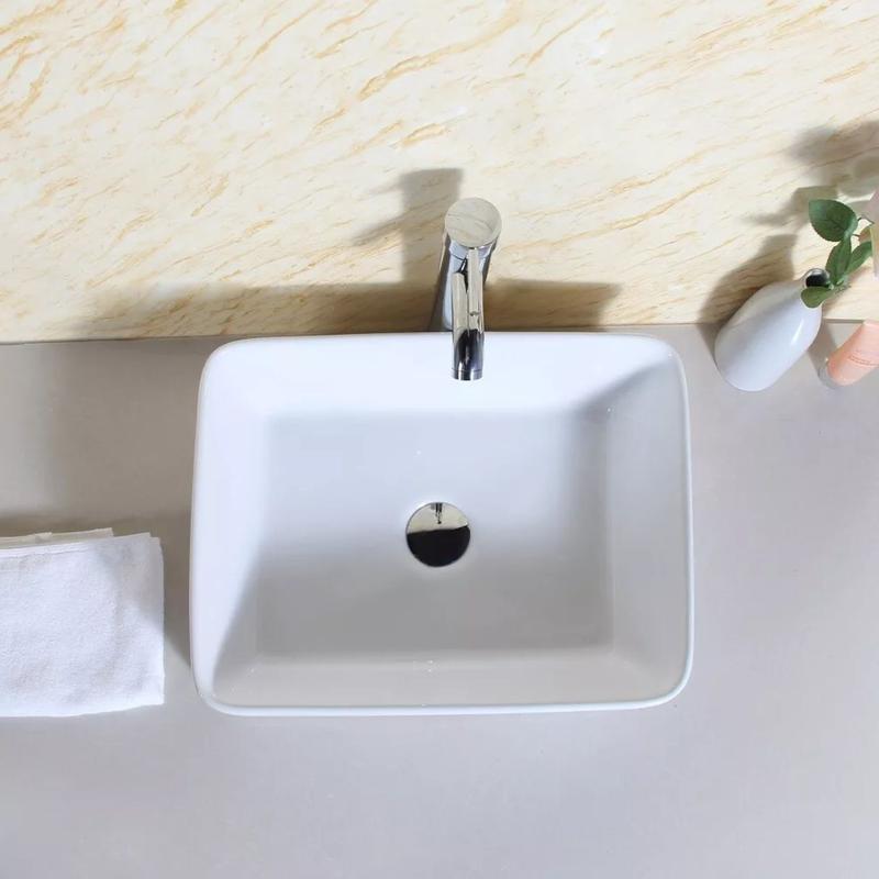Modern White Ceramic Countertop Basin Rectangular Bathroom Sink | Stylish Cloakroom Wash Bowl for Vanity Unit, Ensuite or WC | Gloss Finish, Easy Clean & Durable | Space Saving Contemporary Counter Top Vessel Basin Sink for Home UK 2