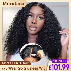 MOREFACE BEAUTY Kinky Curly 7x5 Wear Go Glueless Wigs Human Hair Wigs Pre Plucked Lace Front Wigs for Women HD Wear Go Wigs Lace Closure Wig Virgin Human Hair 180% Density Free Samples uk 100% Human Hair