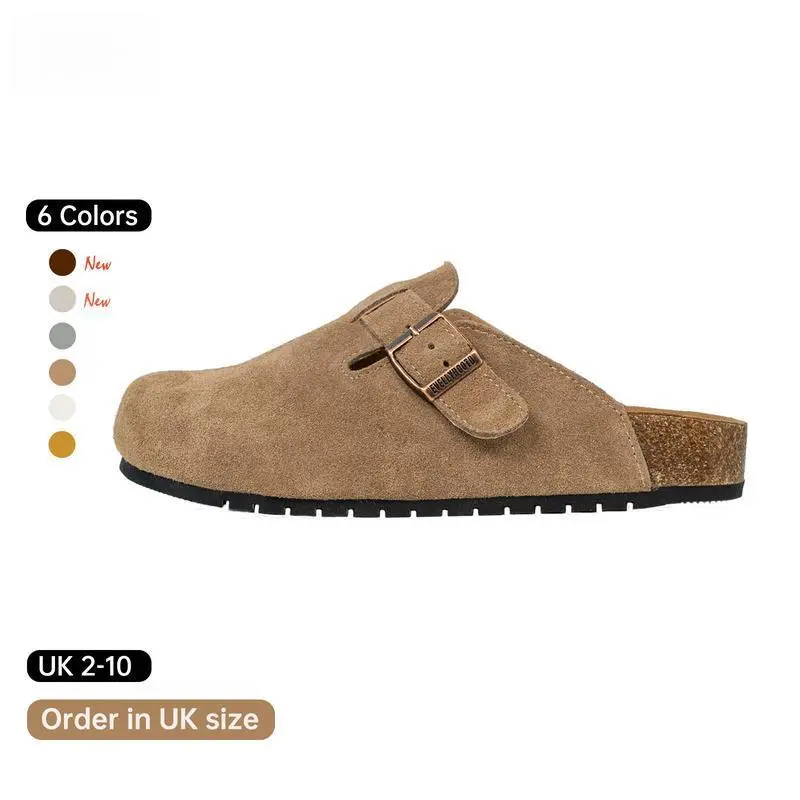 2025 Women Suede Round Toe Cork Footbed Clogs with Comfort Width Adjustable Fashion Slipper [Order in UK Size ]