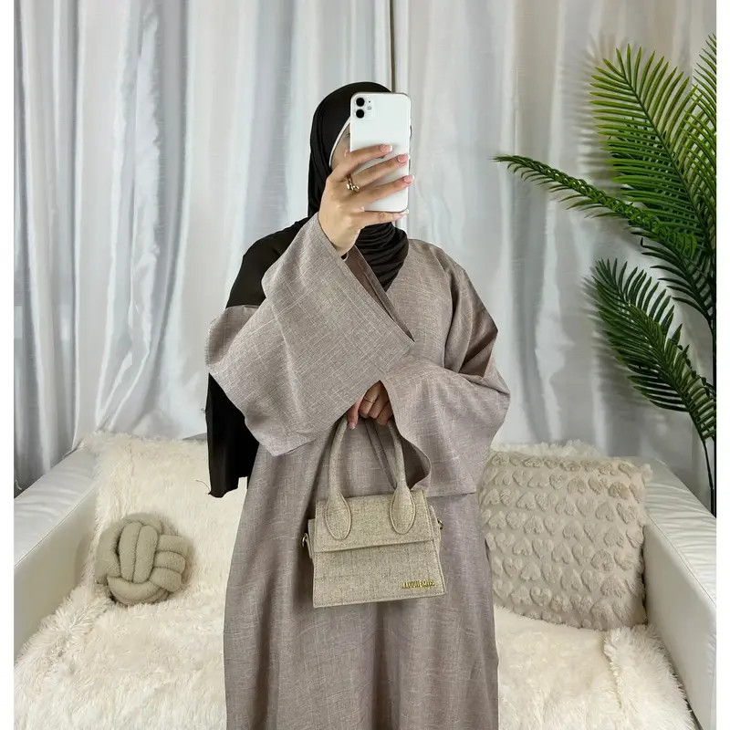 Plain Linen Closed Abaya Dubai Luxury Muslim Hijab Dress Turkey Casual African Dresses Abayas for Women Ramadan Eid Islam Kaftan 6