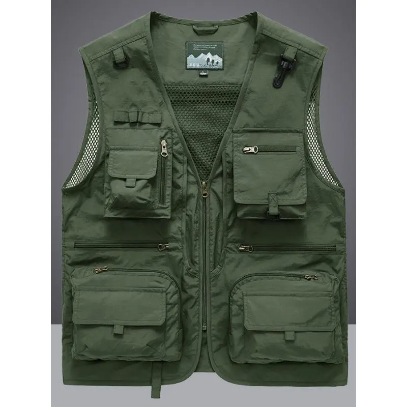 Breathable Nylon Men's Outdoor Cargo Vest Jacket, Men's Zip Up Sports Jacket With Multiple Pockets For Summer Outdoor Activity Menswear Tops 6