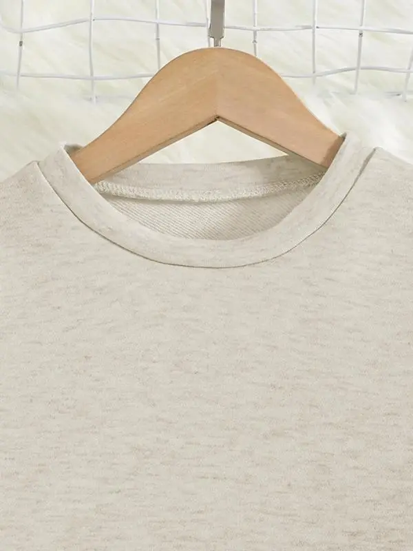 2025 new hot-selling girls' round neck short sweatshirt and loose waist pants set gift, dignified temperament back to school outfit, solid color long-sleeved top and wide-leg pants, unique 7