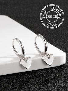 S925 Sterling Silver Heart Decor Dangle Earrings, Fashionable Earrings for Women & Girls, Trendy All-match & Exquisite Jewelry for Birthday Gift, Heart Shape Earrings