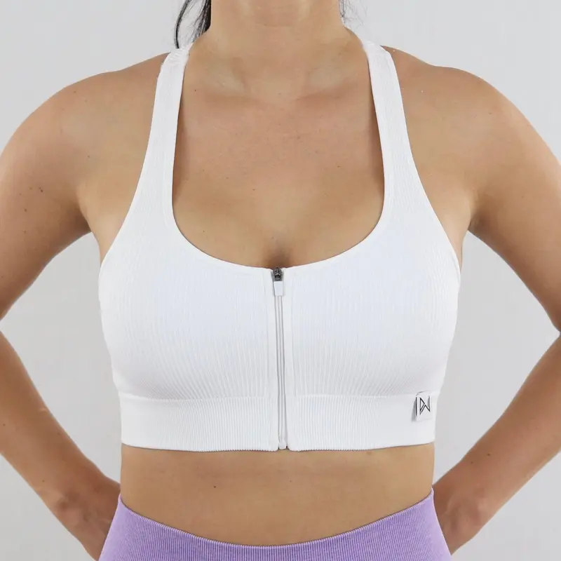 White Apex Zip Ribbed Sports Bra 2