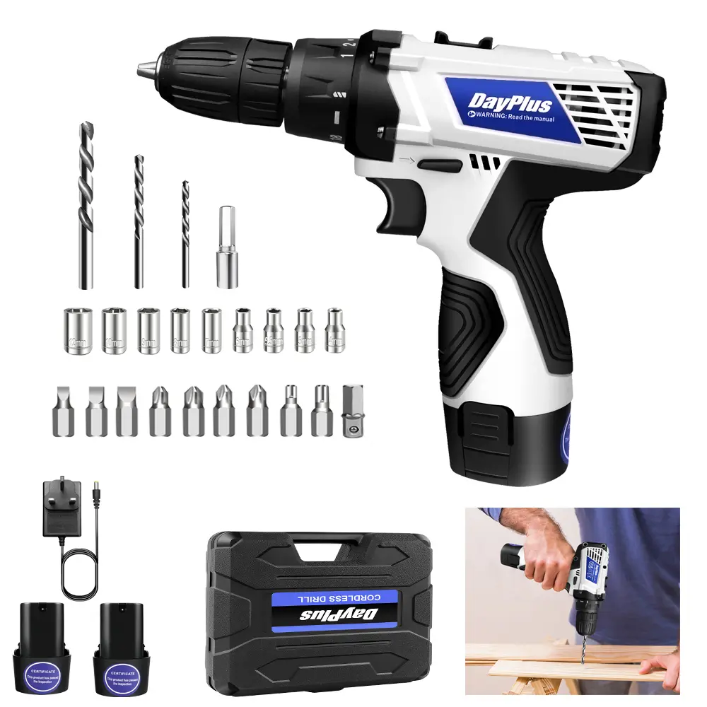 Cordless Drill Driver 16.8V Electric Screwdriver Kit 42N.m Max Power Drill with 2 PCS 1500mAh Battery Drill, 18+1 Torque, 2-Speed, LED Light, Portable Lightweight Electric Drill with 26PCS Drill Bits Set for Home and Garden DIY Project