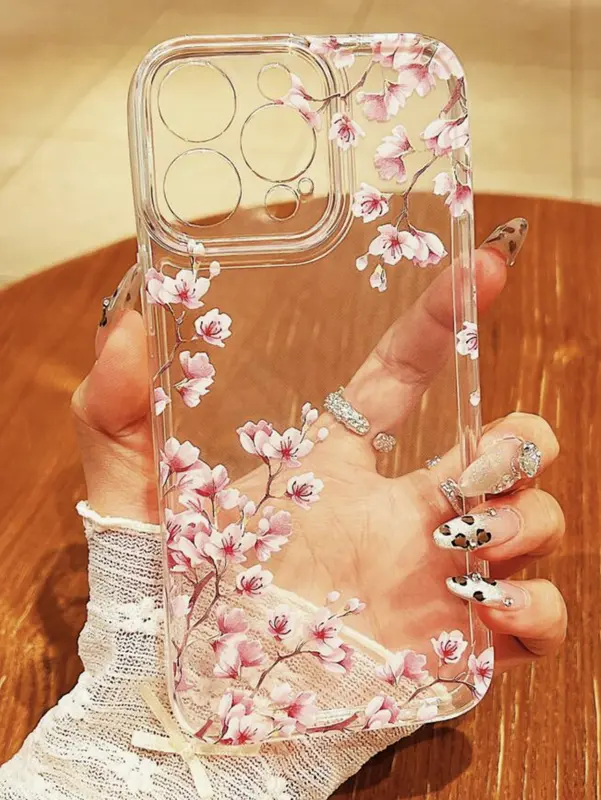 Transparent White Flowers Pattern Liquid Silicone Mobile Phone Case for Apple iPhone 16 Pro Max - Shockproof and Anti-Fall Protection - Protective, Cover. 4